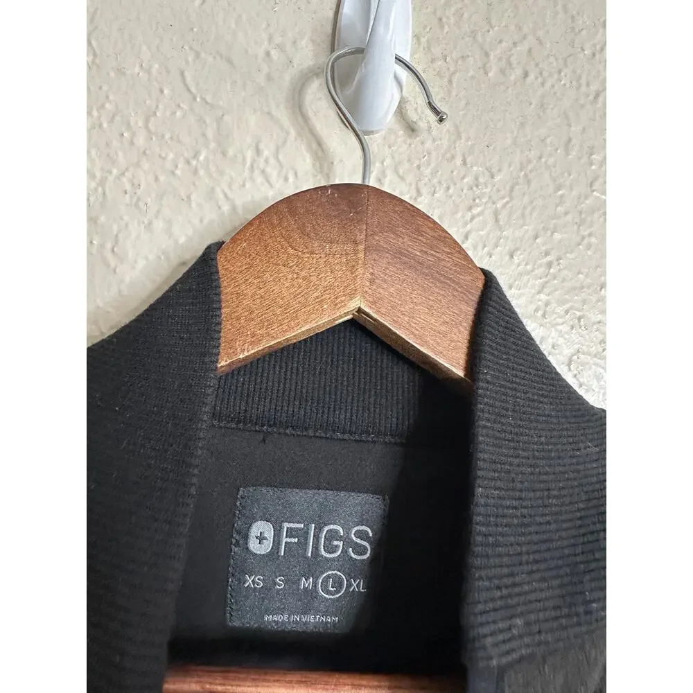 FIGS On-Shift Fleece Jacket Black Womans L PrimaLoft Full Zip Medical Scrub